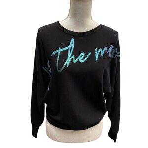 BAR III - Foil Print To the Moon Pullover Crop Sweater Size Small